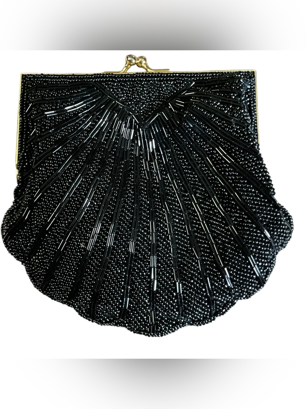 Vintage Black Beaded Evening Clutch Kiss Lock Art Deco Style Glam Bag Mervyn’s